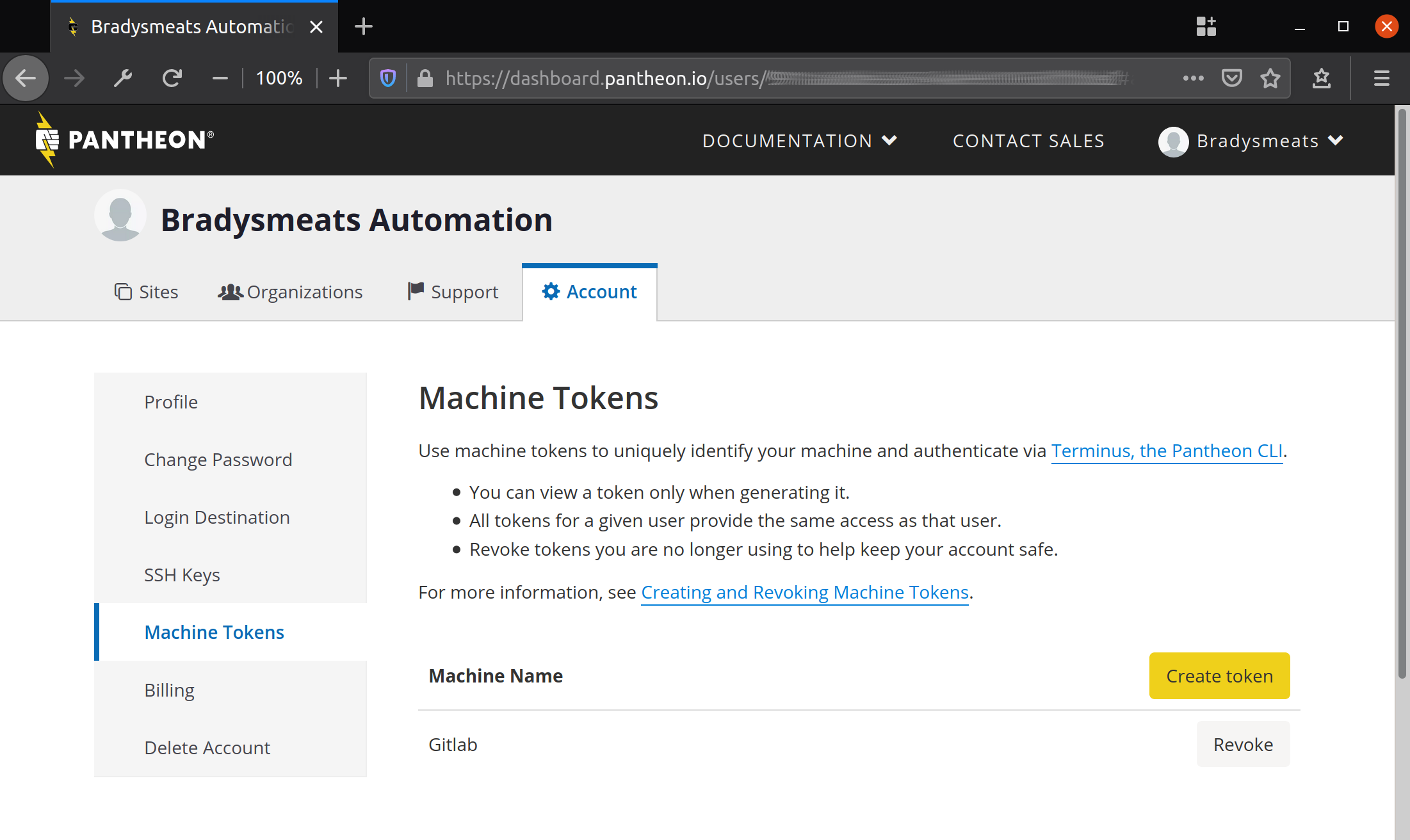 Screen capture of getting a machine token for the automation bot