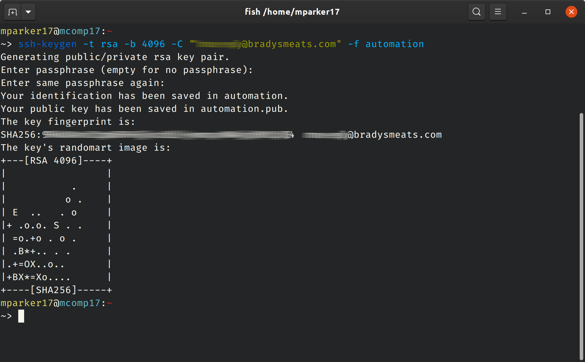 Screen capture of generating an SSH key for the automation bot