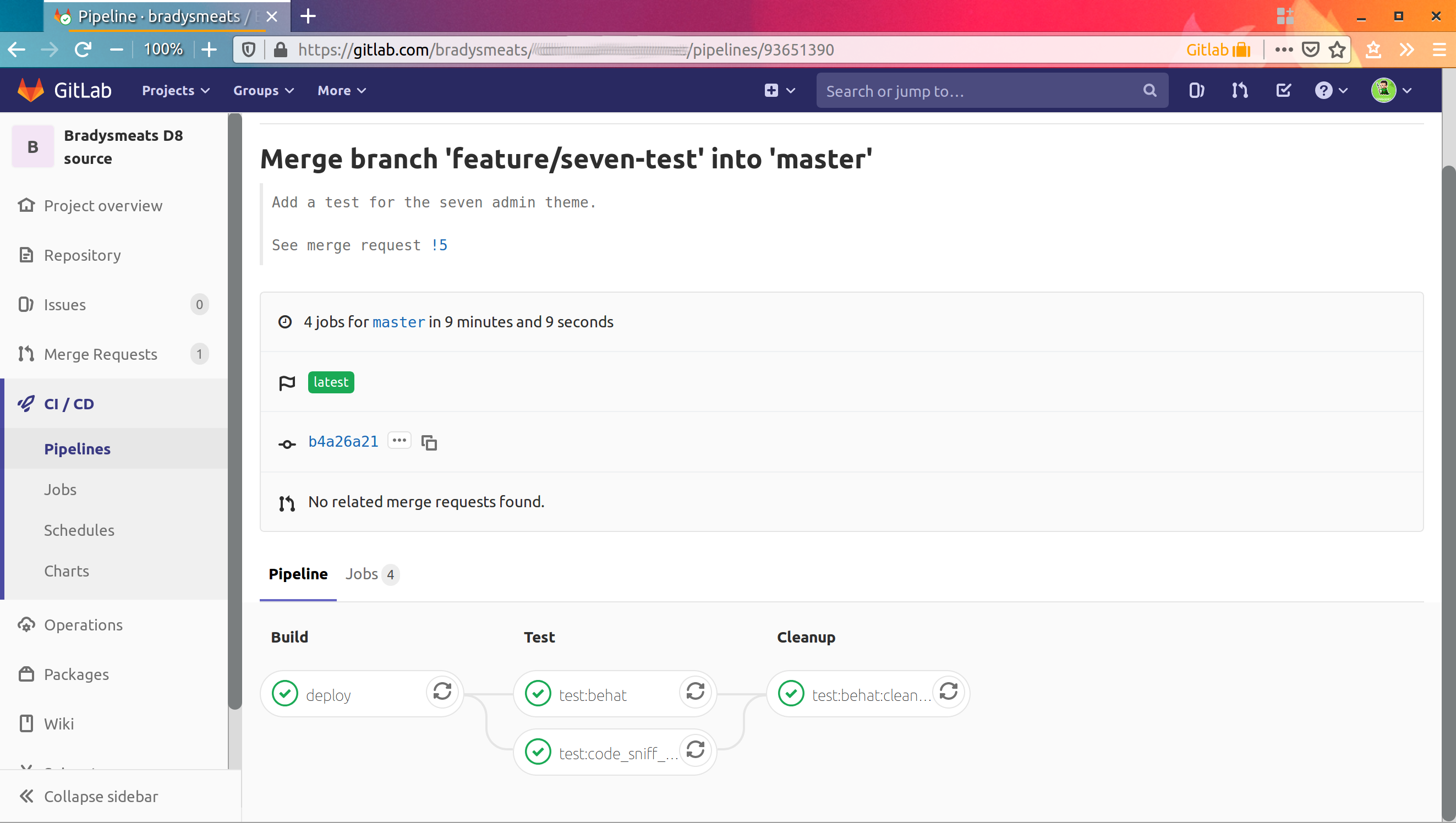 Screen capture a successful GitLab CI pipeline